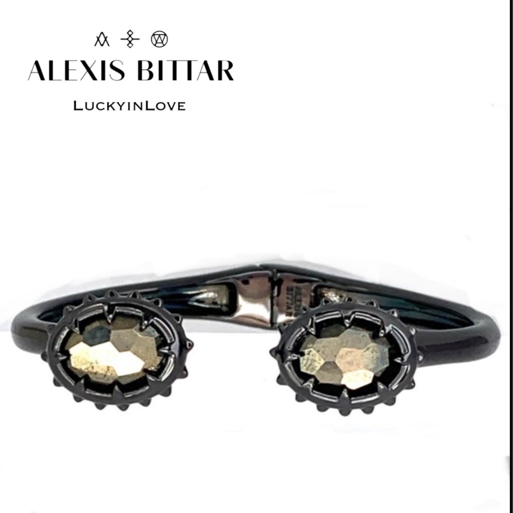 ALEXIS BITTAR• Dark Alchemy Gunmetal Modern Georgian Pyrite Hinged Cuff Bracelet